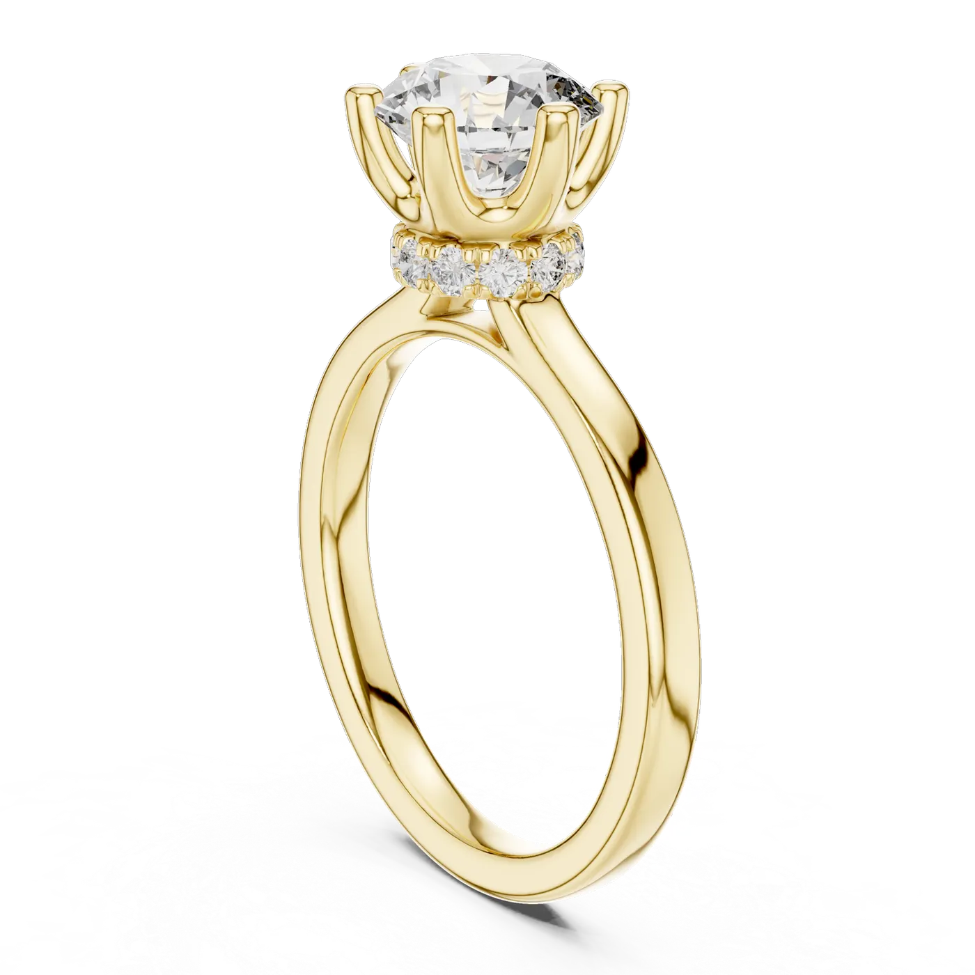 Bague de fiançailles Marguerite 1,60 ct en or jaune 18 carats, diamant rond