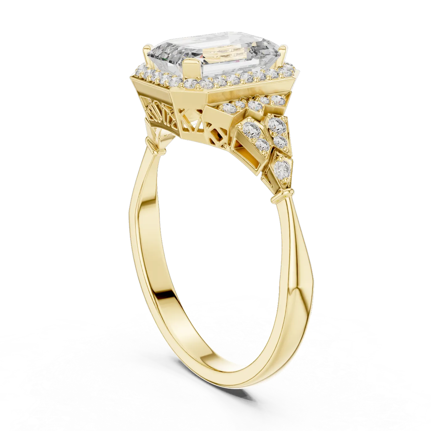 Bague de fiançailles Iris 1,88 ct en or jaune 18 carats, diamant taille émeraude, vue 1